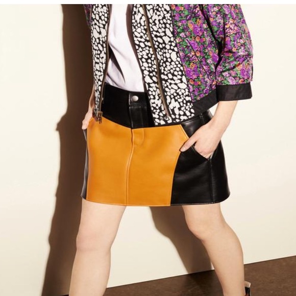 Coach Leather Skirt Butterscotch/Black sz 6 NWT - Picture 3 of 3